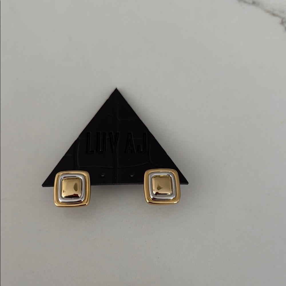 Luv AJ Gold Square Stud Earrings